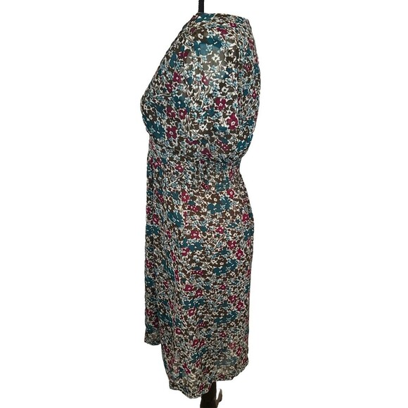 H&M Women’s Dark FLORAL Short Sleeve Lined Knee Length Polyester Dress Sz 4 - Picture 3 of 11